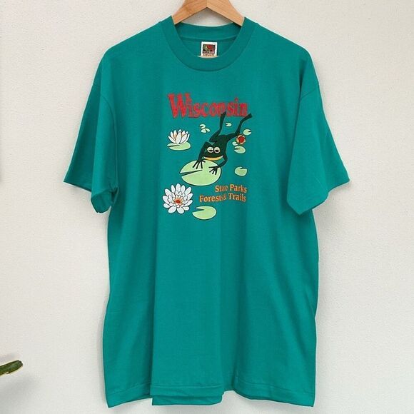 Vintage Other - Vintage 90s single stitch Wisconsin parks forests frog teal tshirt XL